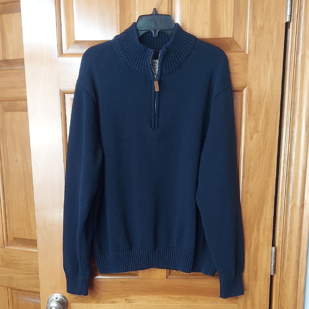 St John's Bay Men's Navy Heavy Sweater, Silver Quarter-Zip, Size XXL, Like New